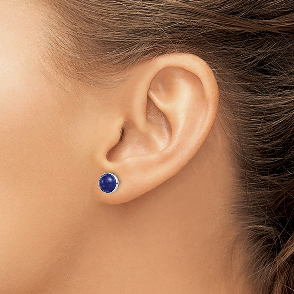 QE14937 Sterling Silver Rhodium-plated 7mm Lapis Post Earrings