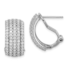 QE14943 Sterling Silver Rhodium-plated CZ 5-row Omega Back C-Hoop Earrings