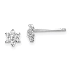 QE14948 Sterling Silver Rhodium-plated CZ Flower Post Earrings