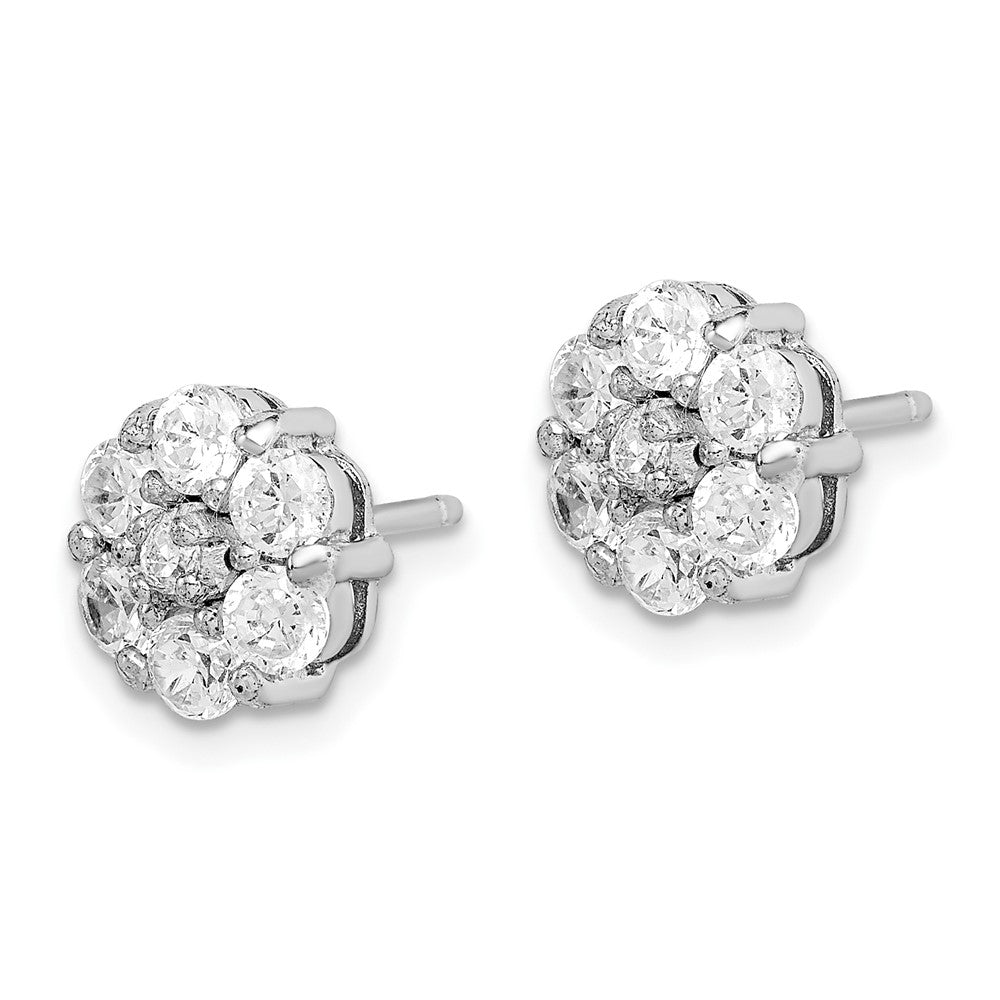 QE14953 Sterling Silver Rhodium-plated Polished CZ Flower Cluster Post Earrings