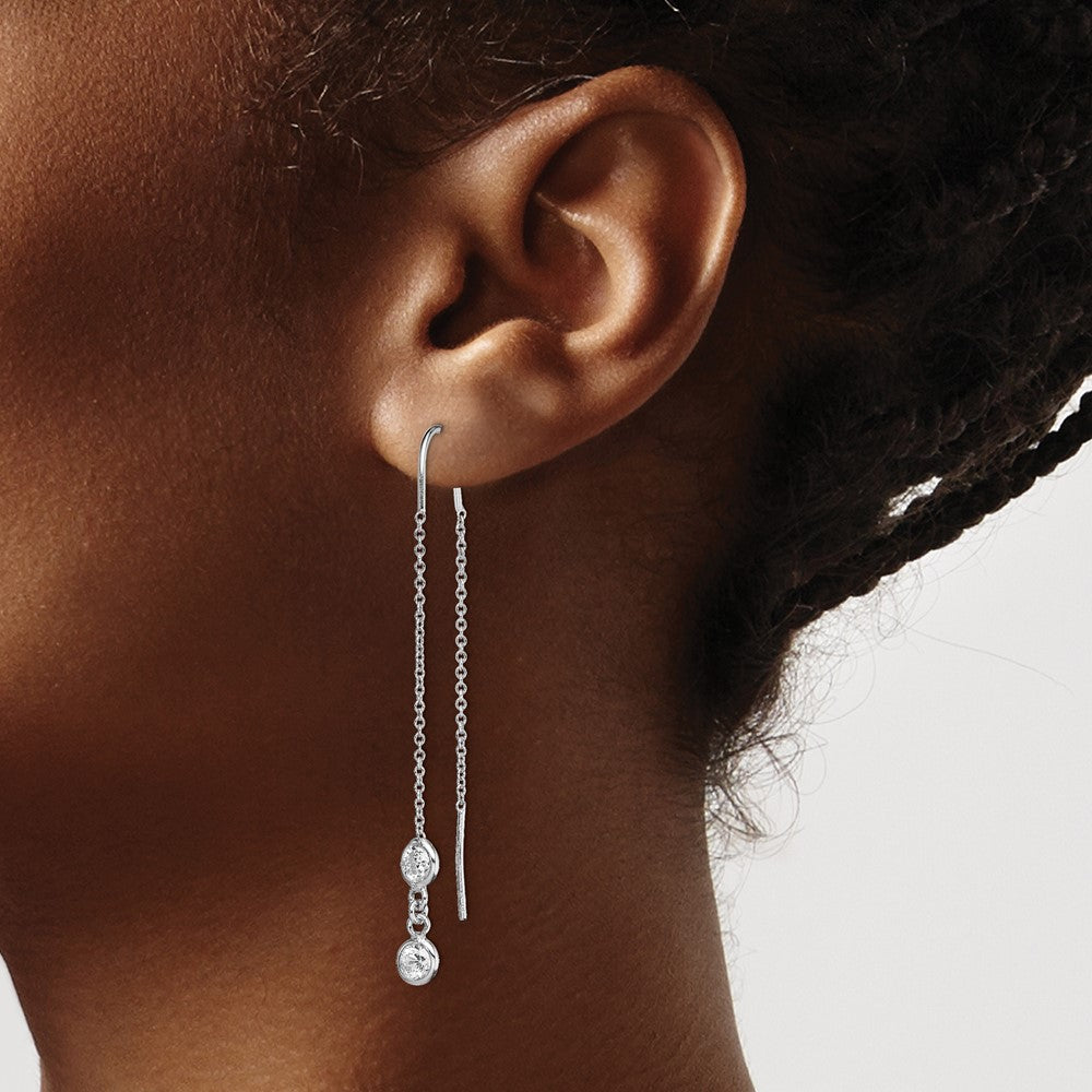 QE14955 Sterling Silver Rhodium-plated CZ Threader Earrings