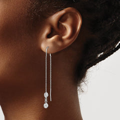 QE14955 Sterling Silver Rhodium-plated CZ Threader Earrings