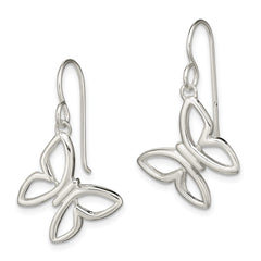 QE14965 Sterling Silver Butterfly Shepherd Hook Dangle Earrings