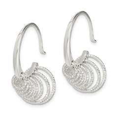 QE14985 Sterling Silver Polished & Diamond-cut Circles Dangle Hoop Earrings