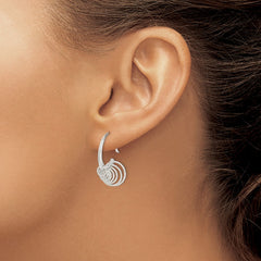 QE14985 Sterling Silver Polished & Diamond-cut Circles Dangle Hoop Earrings