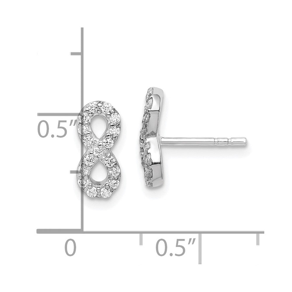 QE14994 Sterling Silver Rhodium-plated Polished CZ Infinity Post Earrings
