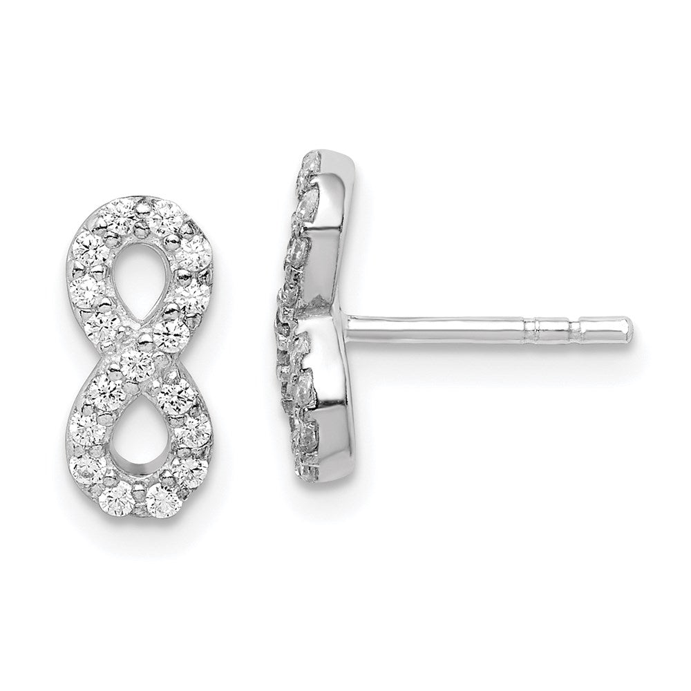 QE14994 Sterling Silver Rhodium-plated Polished CZ Infinity Post Earrings
