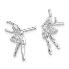QE15017 Sterling Silver Rhodium-plated Polished CZ Ballerina Post Earrings