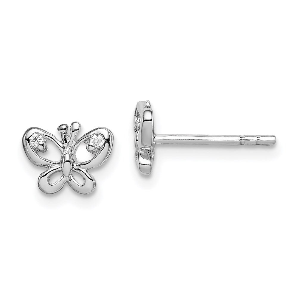 QE15018 Sterling Silver Rhodium-plated CZ Butterfly Post Earrings
