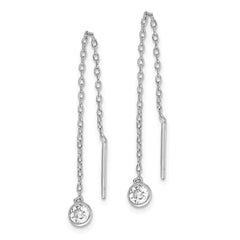 QE15020 Sterling Silver Rhodium-plated CZ Bezel Chain Threader Earrings