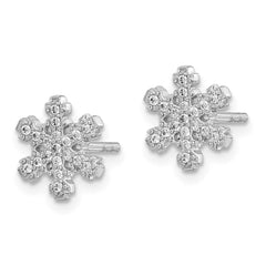QE15021 Sterling Silver Rhodium-plated CZ Snowflake Post Earrings