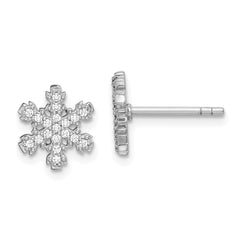 QE15021 Sterling Silver Rhodium-plated CZ Snowflake Post Earrings