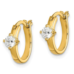 QE15033 Sterling Silver Gold-tone Square CZ Hoop Earrings