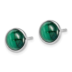 QE15036 Sterling Silver Rhodium-plated 7mm Malachite Post Earrings