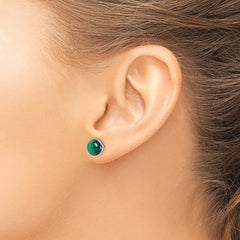 QE15036 Sterling Silver Rhodium-plated 7mm Malachite Post Earrings
