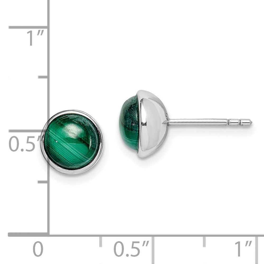 QE15036 Sterling Silver Rhodium-plated 7mm Malachite Post Earrings