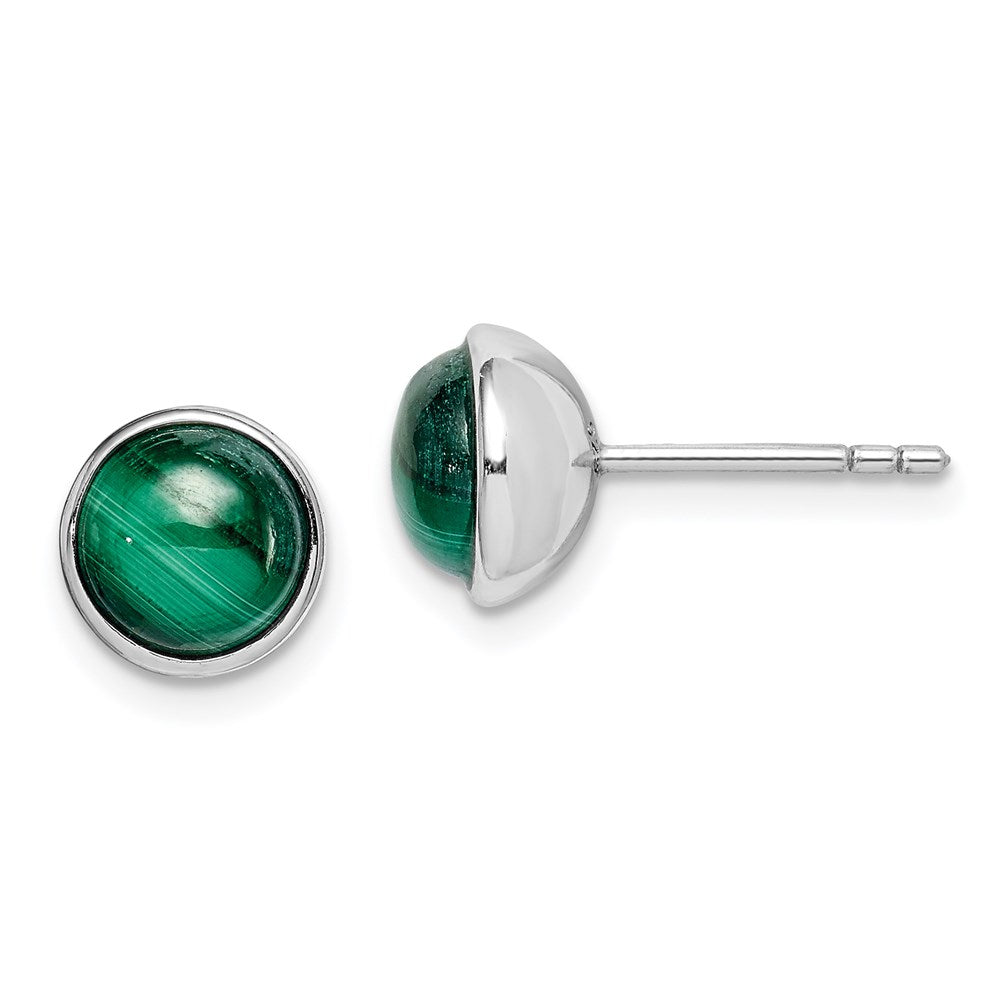 QE15036 Sterling Silver Rhodium-plated 7mm Malachite Post Earrings