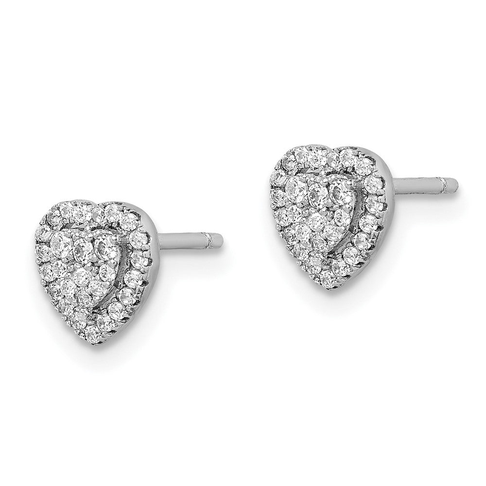QE15044 Sterling Silver Rhodium-plated Pave CZ Heart Post Earrings