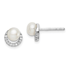 QE15056 Sterling Silver Rhodium Plated FWC Pearl CZ Post Earrings