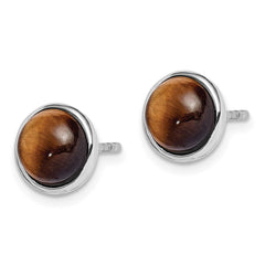 QE15060 Sterling Silver Rhodium-plated Polished 7mm Tiger's Eye Post Earrings