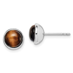 QE15060 Sterling Silver Rhodium-plated Polished 7mm Tiger's Eye Post Earrings