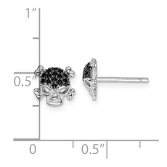 QE15061 Sterling Silver Rhodium-plated Black CZ Skull Post Earrings