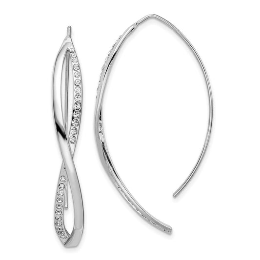 QE15066 Sterling Silver Rhodium-plated CZ Twisted Threader Earrings