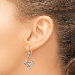 QE15067 Sterling Silver Rhodium-plated Polished Fleur de Lis Dangle Earrings