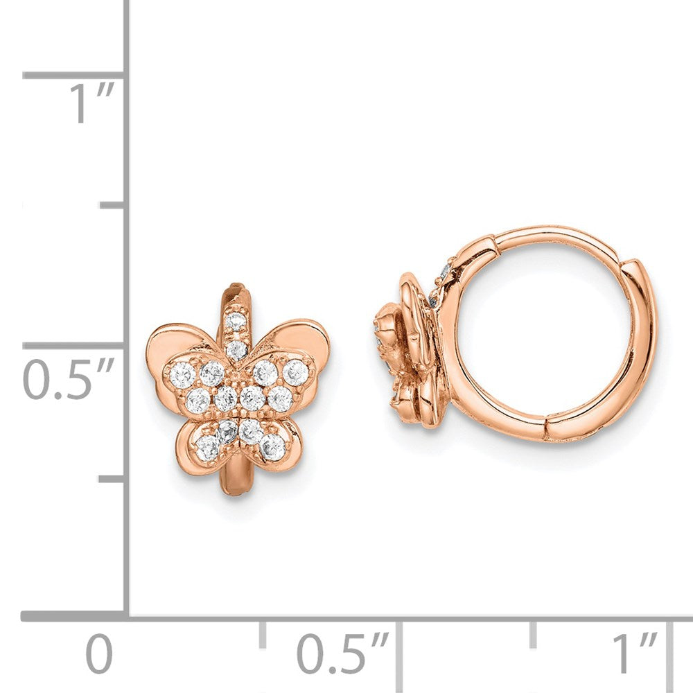 QE15070 Sterling Silver Rose-tone CZ Butterfly Hinged Hoop Earrings