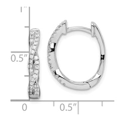 QE15090 Sterling Silver Rhodium-plated CZ Twisted Oval Hoop Earrings