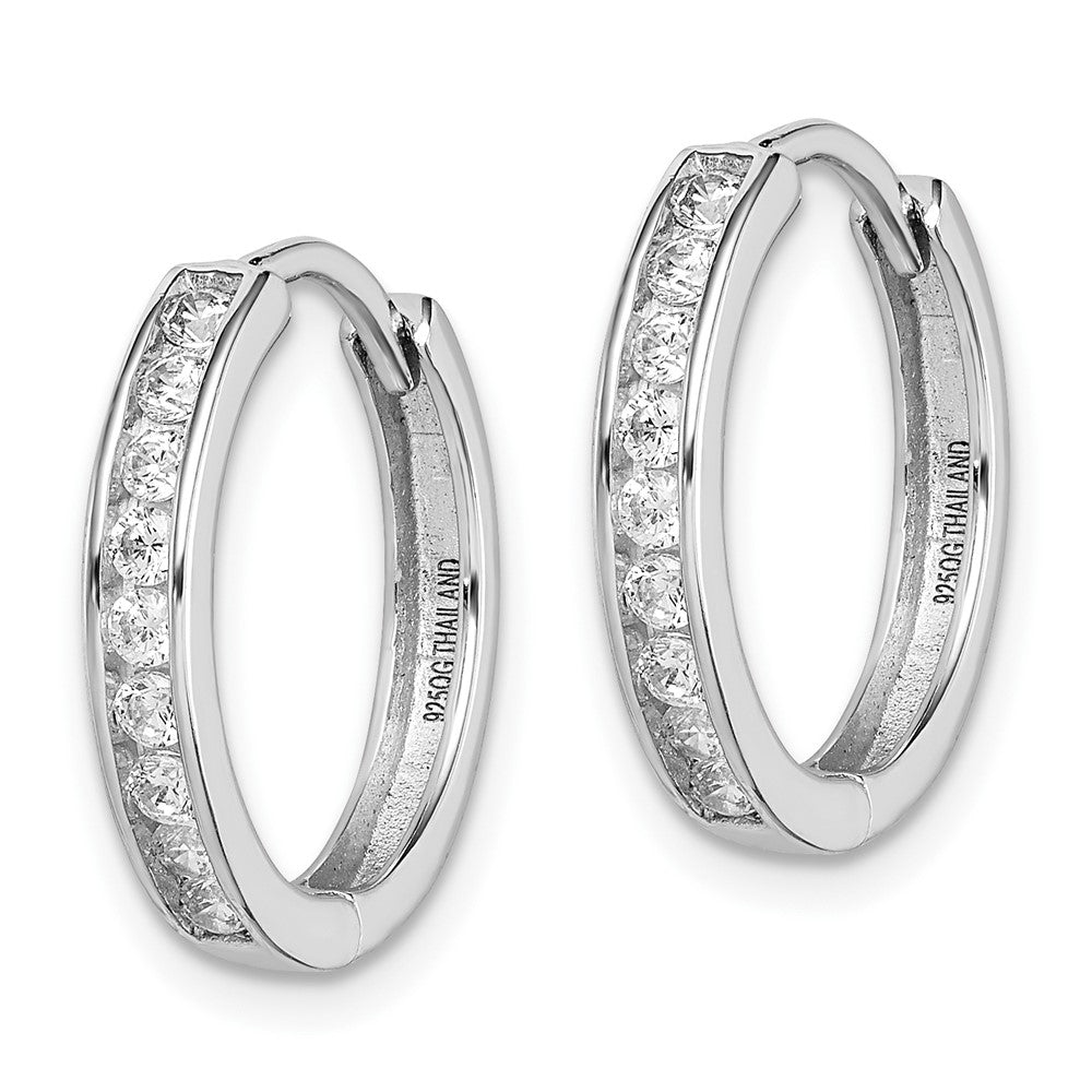 QE15107 Sterling Silver Rhodium-plated CZ 3x16mm Hinged Hoop Earrings