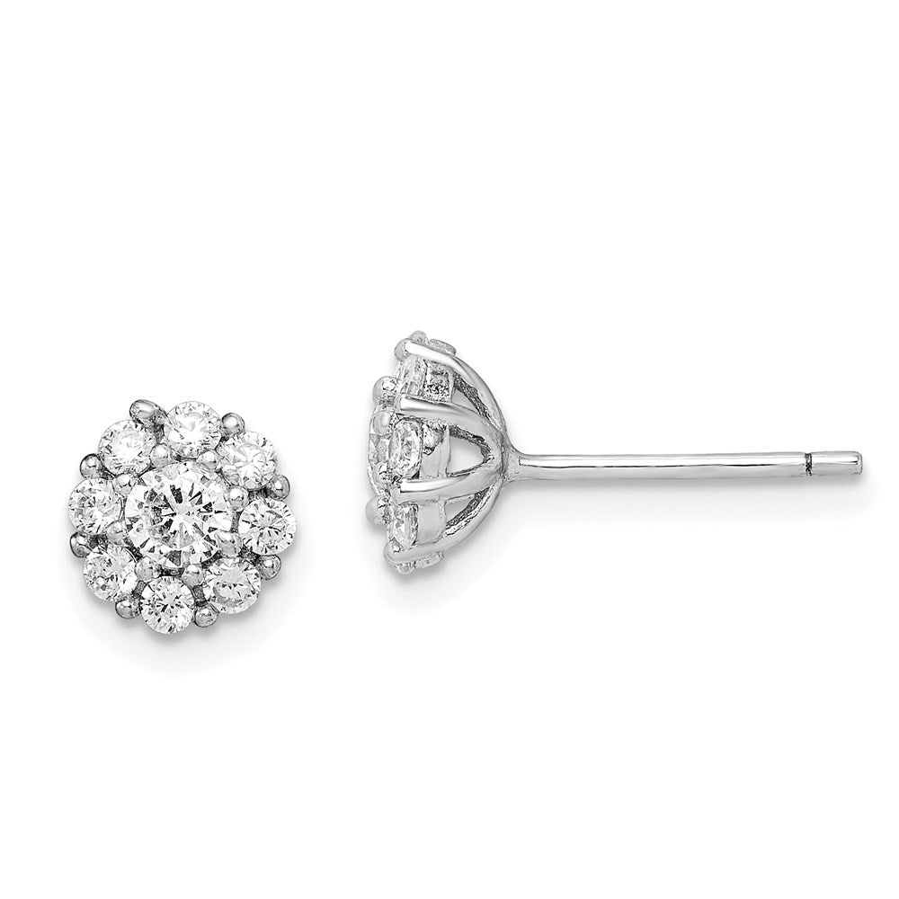 QE15115 Sterling Silver Rhodium-plated Polished CZ Halo Post Earrings