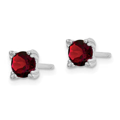 QE15116GA Sterling Silver Rhodium-plated Round 5mm Garnet Post Earrings