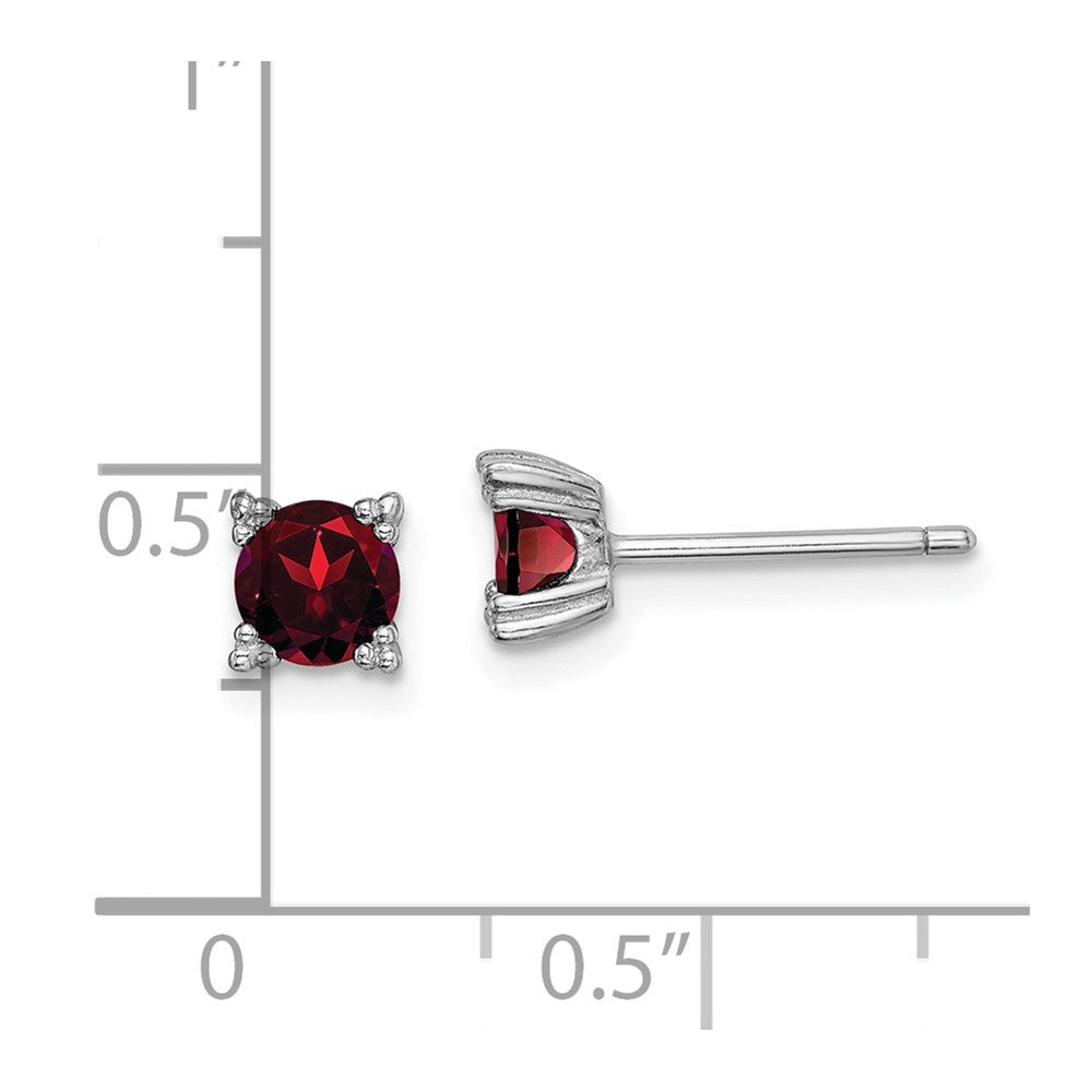 QE15116GA Sterling Silver Rhodium-plated Round 5mm Garnet Post Earrings