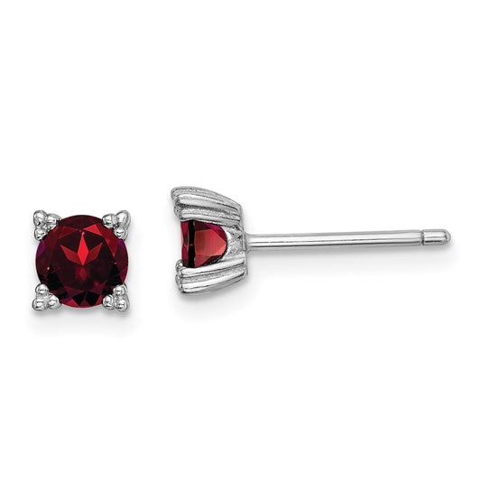 QE15116GA Sterling Silver Rhodium-plated Round 5mm Garnet Post Earrings