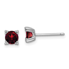 QE15116GA Sterling Silver Rhodium-plated Round 5mm Garnet Post Earrings