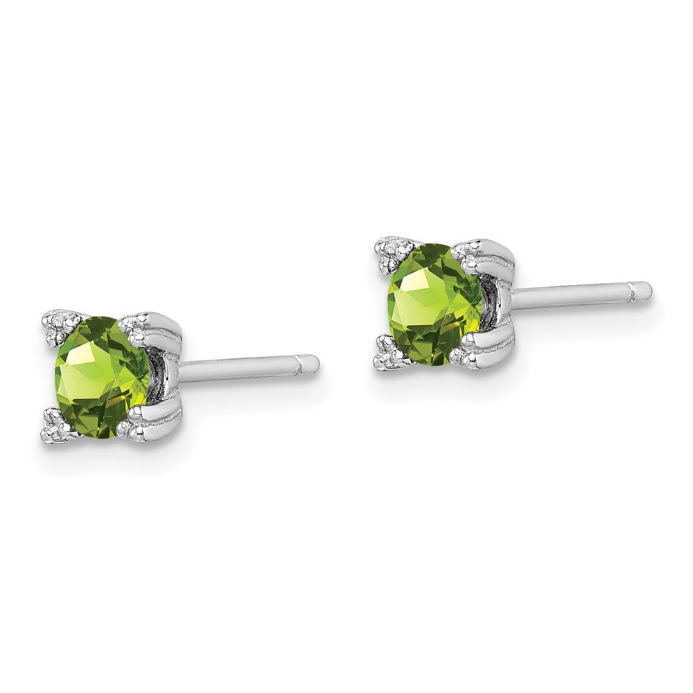 QE15118PE Sterling Silver Rhodium-plated Round 5mm Peridot Post Earrings