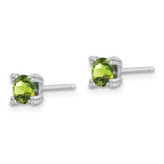 QE15118PE Sterling Silver Rhodium-plated Round 5mm Peridot Post Earrings