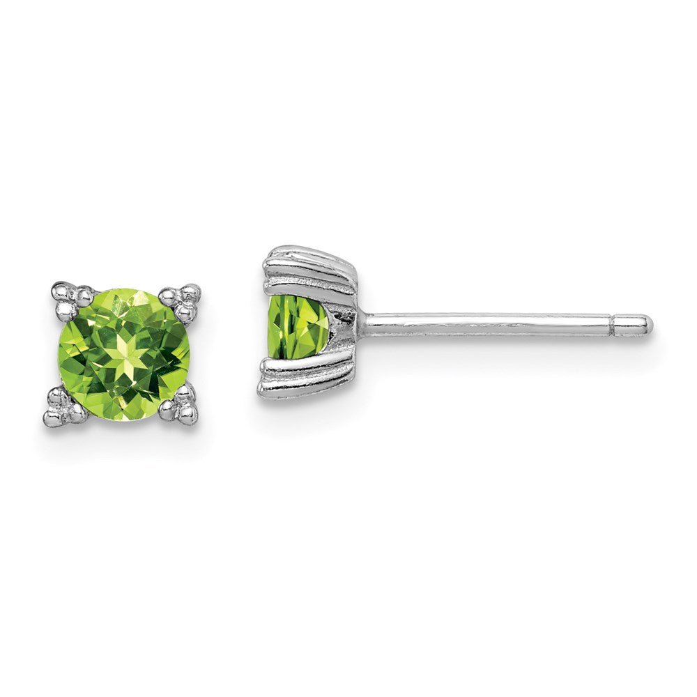 QE15118PE Sterling Silver Rhodium-plated Round 5mm Peridot Post Earrings