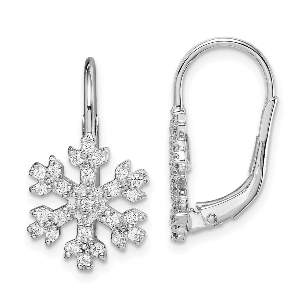 QE15137 Sterling Silver Rhodium-plated CZ Snowflake Leverback Earrings