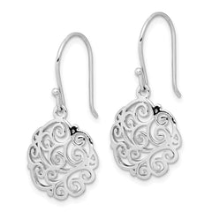 QE15139 Sterling Silver Rhodium-plated Polished Filigree Circle Dangle Earrings