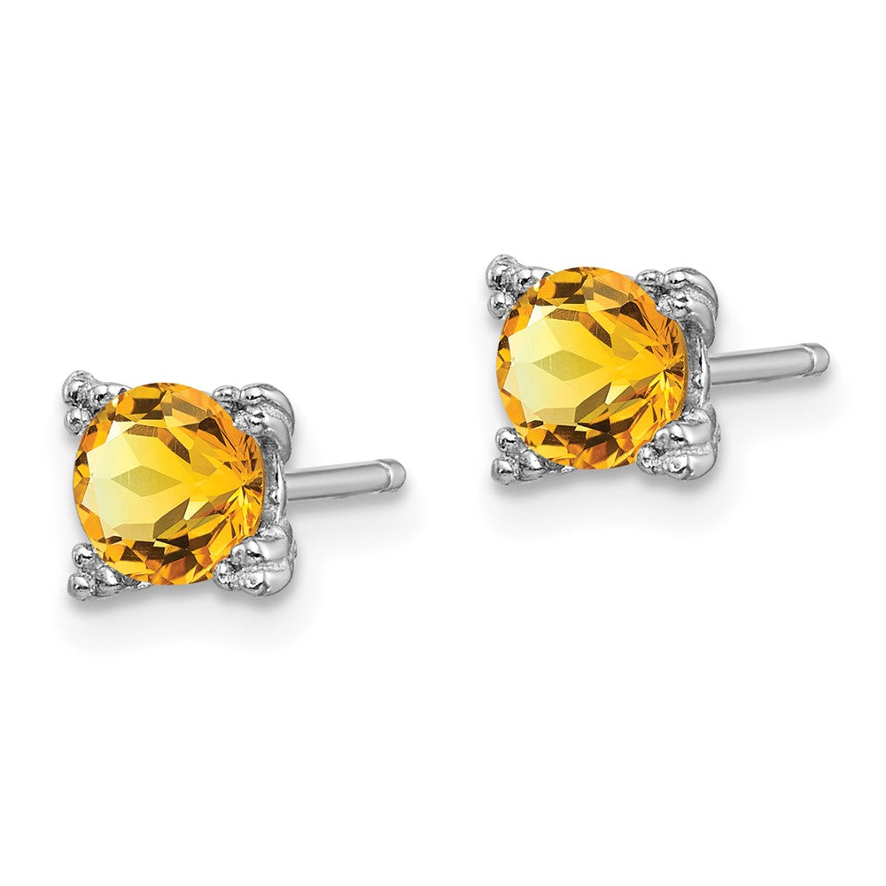QE15141CI Sterling Silver Rhodium-plated Round 5mm Citrine Post Earrings