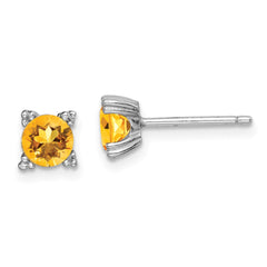 QE15141CI Sterling Silver Rhodium-plated Round 5mm Citrine Post Earrings