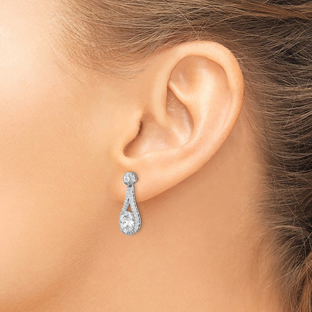 QE15146 Sterling Silver Rhodium-plated Polished Graduated CZ Ear Climber Earrings