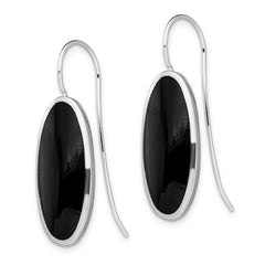 QE1515 Sterling Silver Rhodium-plated Polished Onyx Oval Dangle Earrings