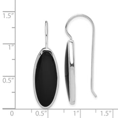 QE1515 Sterling Silver Rhodium-plated Polished Onyx Oval Dangle Earrings