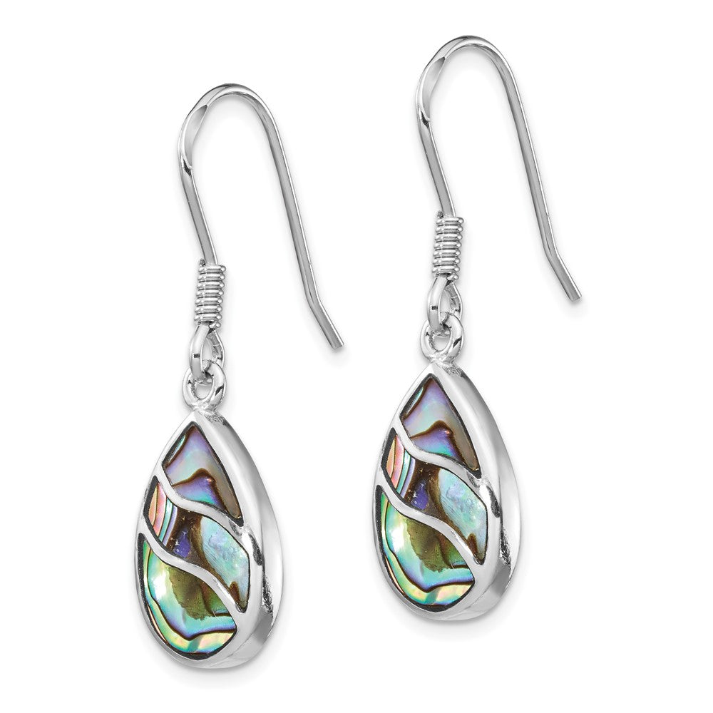 QE15154 Sterling Silver Rhodium-plated Polished Abalone Teardrop Dangle Earrings