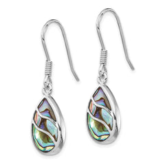 QE15154 Sterling Silver Rhodium-plated Polished Abalone Teardrop Dangle Earrings