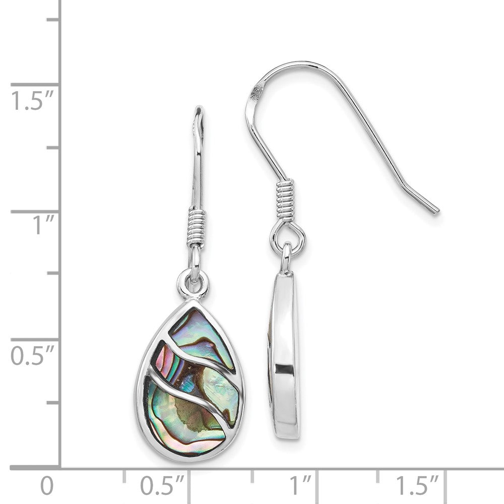 QE15154 Sterling Silver Rhodium-plated Polished Abalone Teardrop Dangle Earrings