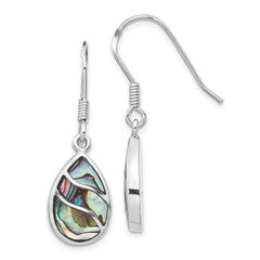 QE15154 Sterling Silver Rhodium-plated Polished Abalone Teardrop Dangle Earrings